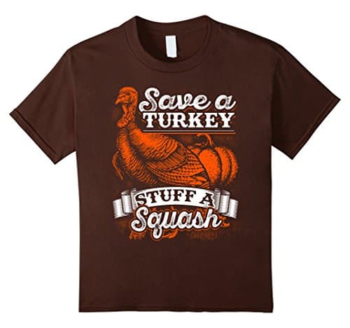 Kids Save a Turkey Stuff a Squash Thanksgiving T Shirt for Vegans 12 Brown