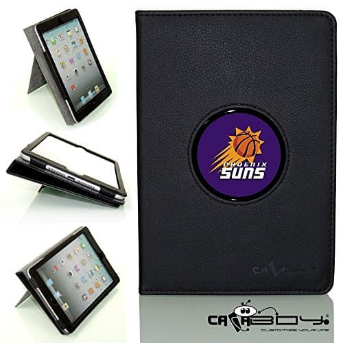 CALABOY Mini Ipad case 4/3/2 SLEEP SMART black leather Case By Calaboy- Interchangeable Design - Personalized Picture Frame w Phoenix Suns Logo (nb44)