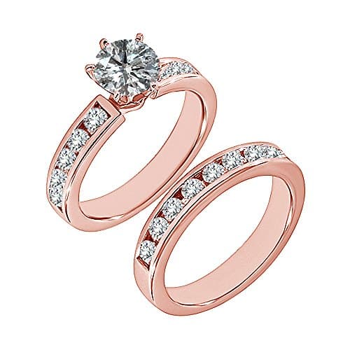 2.76 Carat G-H I2-I3 Diamond Engagement Wedding Anniversary Halo Bridal Ring Set 14K Rose Gold