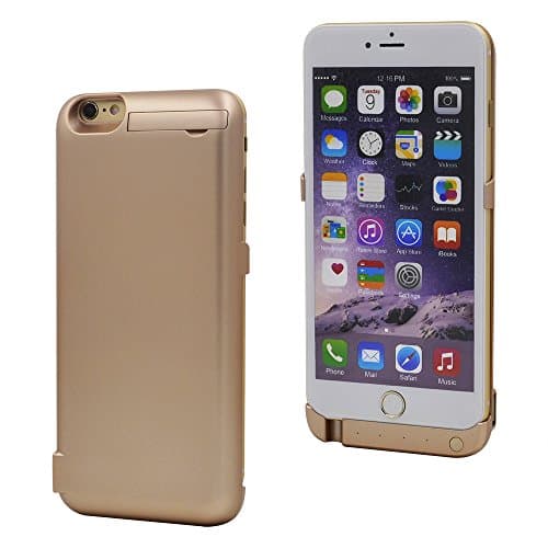 SolokingTM 8200mah External Battery Charger Powered Backup Pack for iphone 6 plus 6s Plus Power Case with Kickstand+slim Fit Slider Design+lightning Charging Port (Gold)