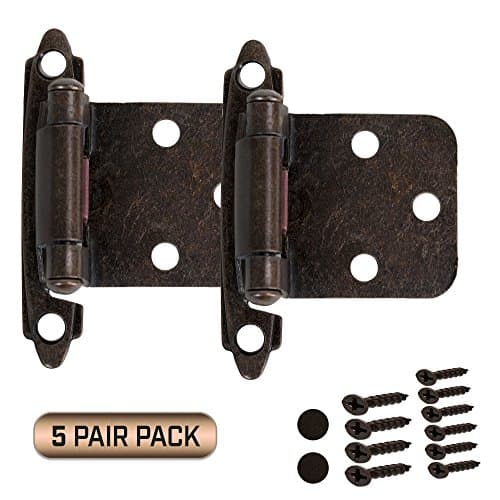 Kitchen Cabinet Door Hinges 5 Pair Pack (10 Pieces) Self Closing Face Overlay, Oil Rubbed Bronze