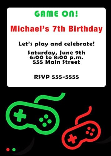 30 Invitations Black Red Video game Design Birthday Party Personalized Cards 30 White Envelopes