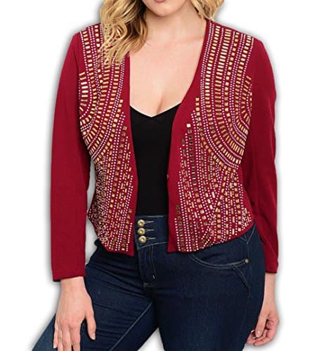 2723 - Plus Size Beaded Blazer Shrug Wine (1X)