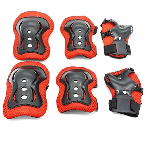 Kid's Knee Pads Wrist Roller Elbow Blading Blades Pad Guards ,For Inline Roller Skating Biking Sports Safe Guard(Black+Red)