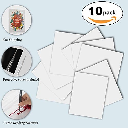 White Heat Transfer HTV Iron On Vinyl Sheets 10 Pack with 12x10" fro T-shirts, Bags,Heat Press Vinyl Starter Kit for Silhouette Cameo& Cricut machine,Bonus 1 free Easy Weed Tweezers …