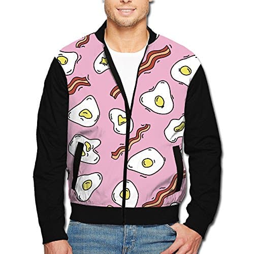 SCOOLY Breakfast Pattern Fried Eggs Bacon Youth Long Sleeve Full Zip Jacket Medium