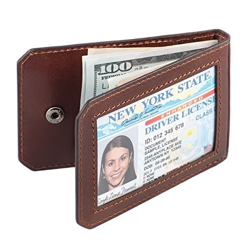 Dzhollini RFID Blocking Card With Money Clip- Leather Wallet With Window ID- Premium Quality- Protects You From Theft & Fraud- Secures Personal Data- Fits All Your Business Cards