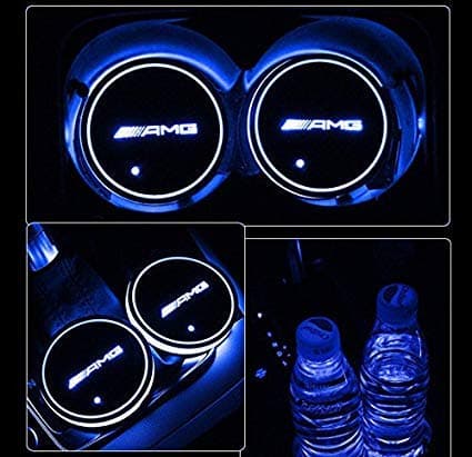 AutoDIY Led Car Logo Cup Lights up Holder USB Charging Waterproof Bottle Drinks pad 7 Colors Changing Atmosphere Lamp mat Cars for Luminous Coasters 2PCS (for AMG)