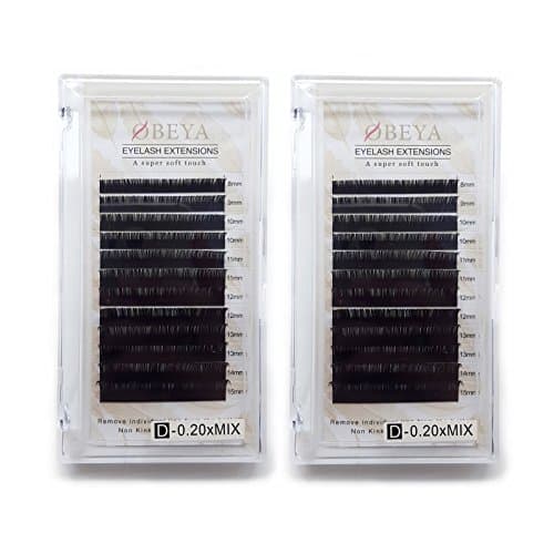 Eyelash Extensions 0.05/0.07/0.10/0.15/0.18/0.20/0.25mm C/D Curl Individual Eyelash Extensions Silk Faux Mink Eyelash Extensions Cluster 8-15mm Mixed Tray for Salon by OBEYA… (2-trays-D-0.20, 8-15mm)