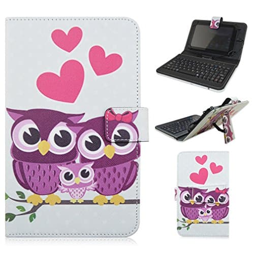 Kimiyoo Samsung Galaxy Tab A 8.0 Tablet Micro USB Keyboard Cover - Universal 8-inch Tablet Case with Micro USB Keyboard for Samsung Galaxy Tab A 8.0 SM-T350 T351 T355 Tablet,White OWL