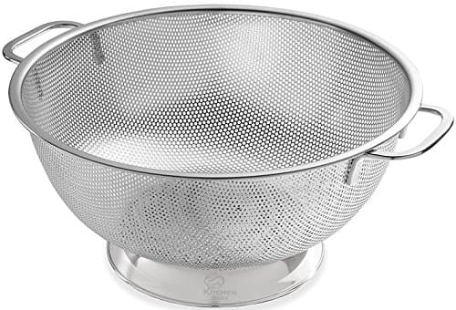 Colander - Stainless Steel with Handles - Micro Perforated Fine Mesh Strainer with Solid, Large Stable Base - Deep Bowl - Perfect for Washing, Rinsing, Draining Pasta, Vegetables & Fruit