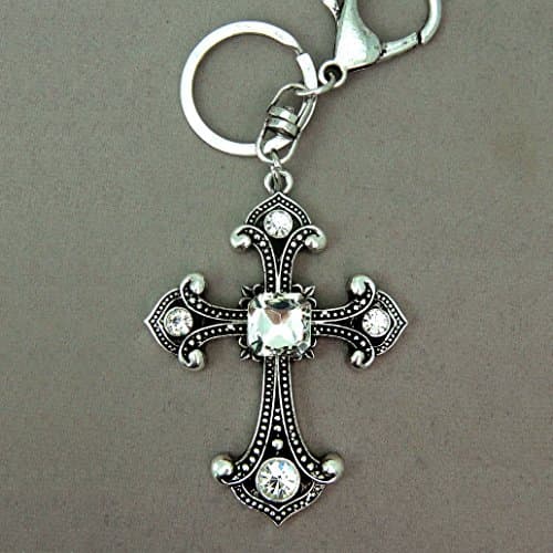 Crystal Gothic Style Silver Cross Key Chain / Purse Charm