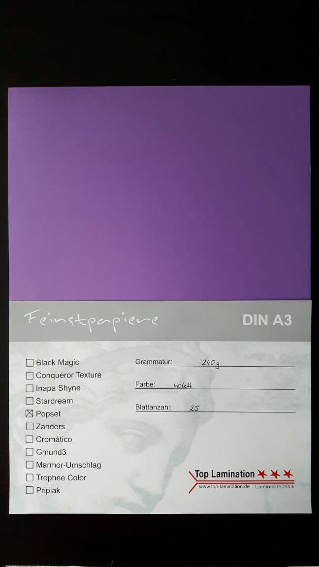 Top Lamination 25 Sheets DIN A3 Purple Paper 240 g/m² (297 x 420 mm) Completely Dyed