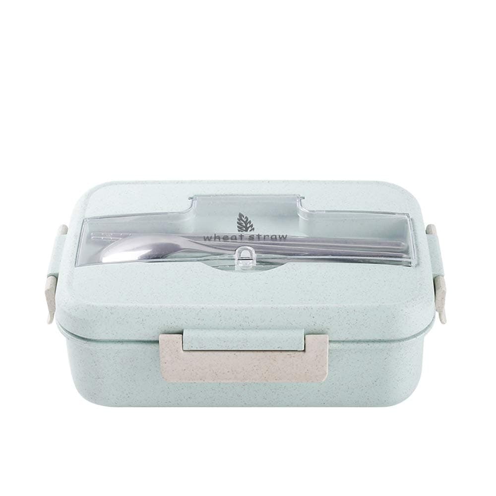 UPSTYLE Food Grade Plastic Lunch Box Kit Set Microwave Available, All-in-one Stylish Food Storage Container For Adults, Kids - Modern Square Design With Cutlery-Eco-Friendly (Green)