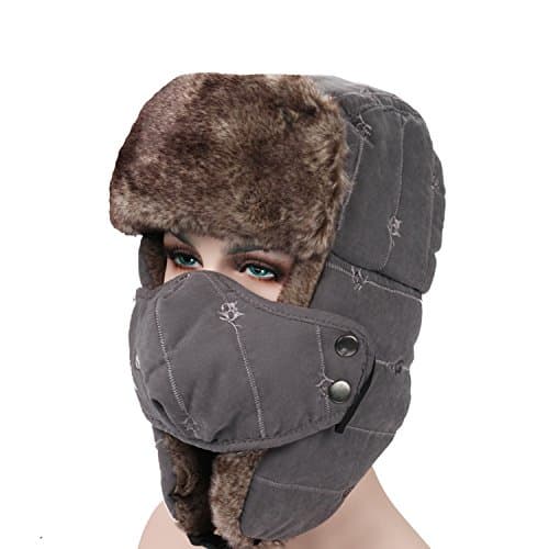 Unisex Winter Trooper Ushanka Hat Hunting Hat Cap with Ear Flap Chin Strap and Windproof Breathable Mask. (DEEP GREY)