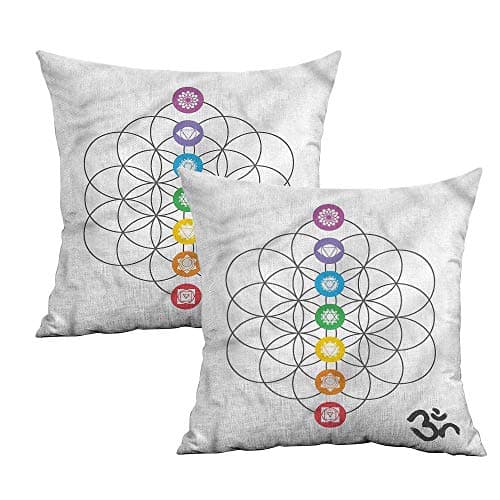 Sacred Geometry Square Personalized Pillowcase Chakra Point Rings Square Kids Pillowcase Cushion Cases Pillowcases for Sofa Bedroom Car W 16" x L 16" 2 pcs