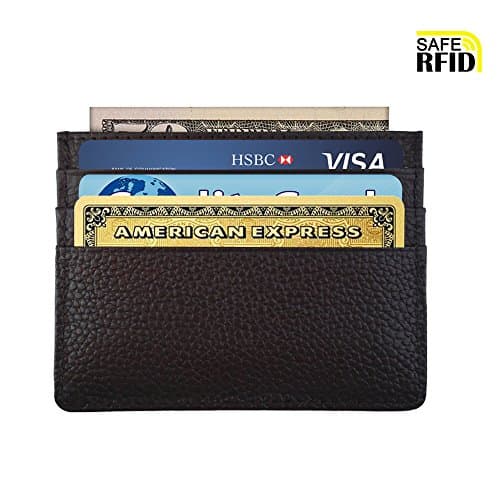 Slim Wallet RFID Blocking Minimalist Wallet Unisex Slim Card Holder With Window (Coffee)
