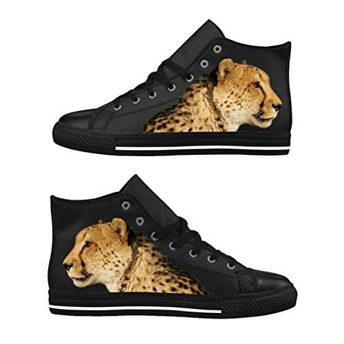 Custom Men's High Top Shoes Personalized Image Funny Cheetah head Print Leather Sneaker Fashion Black US6
