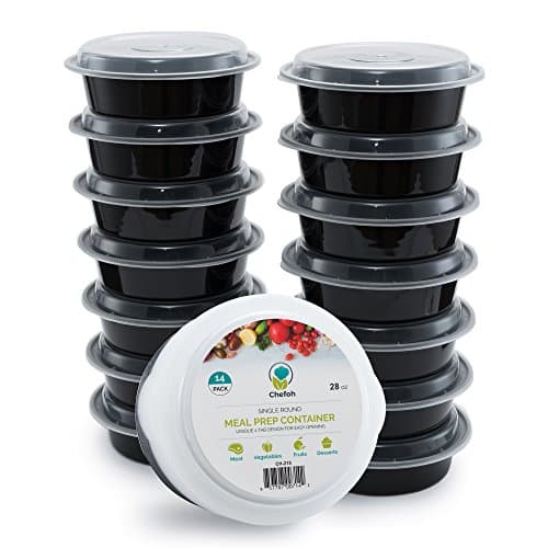 Pack of 14 Plastic Meal Prep Containers | Round Bento Box | 28 Oz Single Compartment Lunch Box with Air-tight Lids | Food Safe