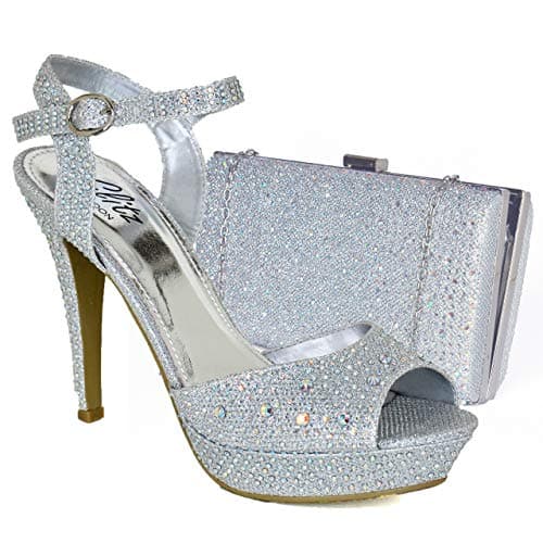 Absolutely Gorgeous Boutique Womens High Platform Heels Ankle Strap Sparkly Sandal Shoes with Matching Bag
