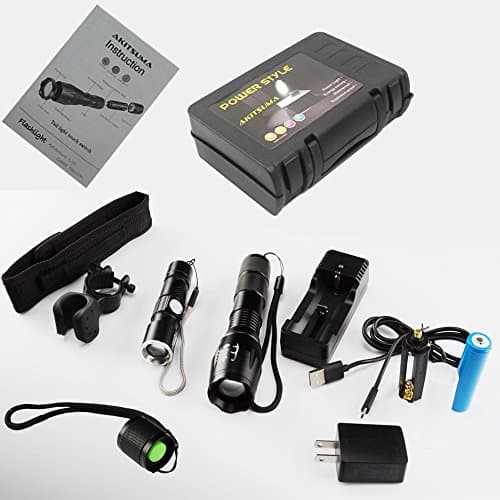 AKITSUMA Our Best Tactical Flashlight LED hight lumens Cree XML-t6 and 5 Light Modes Outdoor Water Resistant Torch Powered for Camping Hiking Zoomable flashlight torch usb suit