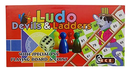 Kids Ludo Devils & Ladders Playing Board With Coins Games - 11.2 x 11.2 Inches
