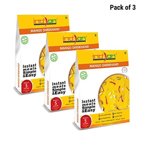 Indian Kitchen Foods Mango Yogurt Pudding (Mango Shrikhand) - Freeze Dried Gluten-Free Gourmet Indian Entree Ready in 5 min Vegetarian Dessert - Each Rehydrated, Pack of 3