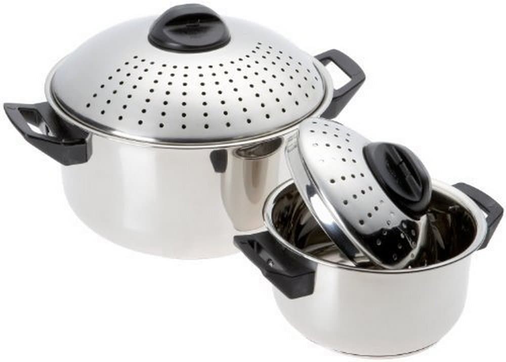 4 Pc Stainless Steel Pasta cookware set - 6 Qt & 2 Qt Pots w/ Locking Strainer Lids