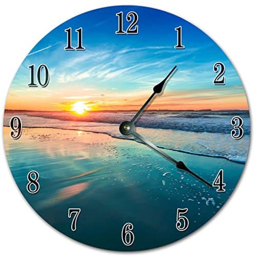 Sugar Vine Art 10.5" Beautiful Sunset View Clock - Beach Scenery Clock - Large 10.5" Wall Clock - Home Decor Clock