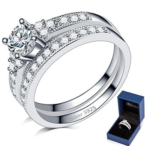 iSilver 925 Sterling Silver Wedding Engagement Ring Set Anniversary Statement Propose (4)