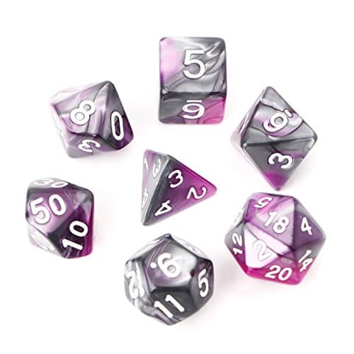 Suweqi 7pcs/Set Die Series Table Games Dice Acrylic Polyhedral Dice Beads For TRPG Board Game Dungeons And Dragons D4-D20 (Purple)