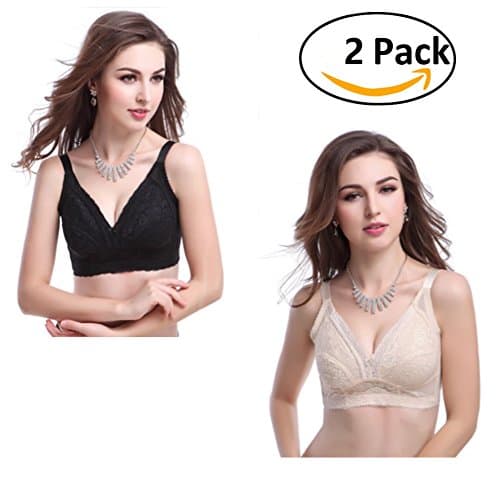 Sneeyid Women's Sexy Push up Deep V Adjustable Lace Bra Plus Size 32A-40DDD(2pcs)