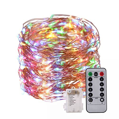 LED String Lights Battery Operated,33ft 100 LED Waterproof Decorative Lights,Starry Fairy Lights with Remote for Christmas Bedroom Patio Yard, Wedding,Parties(Copper Wire Lights,Multi-color)