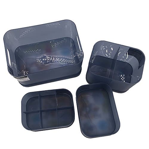 Padded Plastic Covered Make up Organiser,Cosmetic Storage Box,Desktop Debris Sorting Storage Box Grey Blue Color(4pc)
