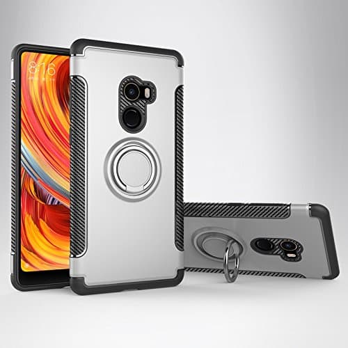 CONGCASE Phone Cases Cover, 2 in 1 Dual Layer Armor Protection Case with 360 Degree Rotating Finger Ring Holder and Magnet Car Holder Case for Xiaomi Mi Mix 2 (Color : Silver)