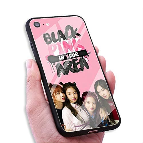 RUIWEI RWNO-82 Black Pink Blackpink Kpop Collage Designed for iPhone 7 Plus/8 Plus Case,Tempered Glass Back Cover and Black Anti-Scratch Shock Absorption Cover Case