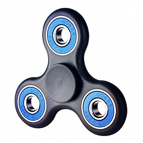 Fidget Hand Spinner EDC Focus Toy High Speed Tri-Spinner Stress Reducer With Premium Bearing - Perfect For ADD, ADHD, Anxiety, and Autism (Black & Blue)