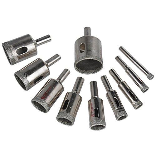 Drill Warehouse Diamond Drill Bit Set Glass Hole Saw Pack of 10 Size 6mm 8mm 10mm 12mm 15mm 16mm 18mm 20mm 22mm 30mm