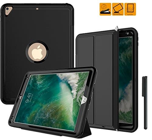 iPad Pro 10. 5 Inch Case, Fitvers Slim Shockproof Rugged Heavy Duty Cover, Three Layer Hard PC+Silicone Hybrid Impact Resistant Full Body Protective with Screen protector and Free Stylus- Black