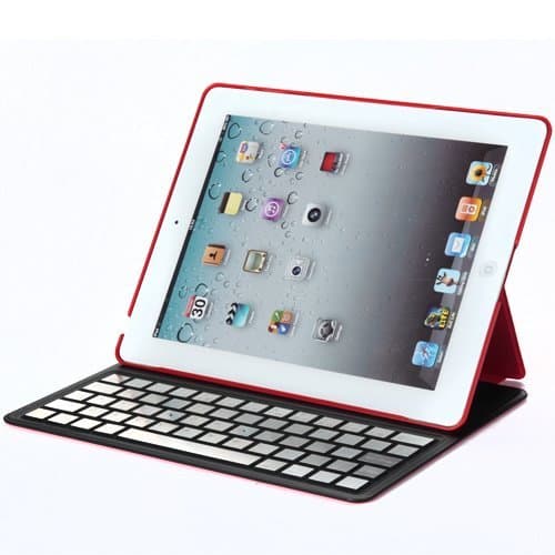 BoxCave Latest Apple iPad 4 with Retina Display Ultra-thin Aluminum Wireless Bluetooth QWERTY Keyboard Slim Fit Folio Leather Case Stand for iPad 2, iPad 3, iPad 4 (Red)