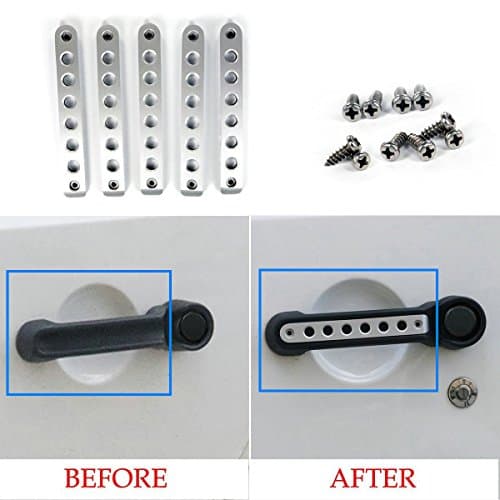 POMAR Door Handle Inserts Front Rear Aluminum Grab Handle Cover Trim for Jeep Wrangler JK & Unlimited Accessories 2007-2016 (Silver)