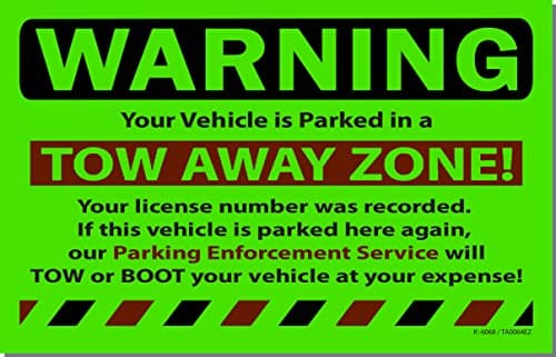 25 Green Fluorescent Tow Away Zone! Warning Violation Towing Auto Car Window Stickers 8" X 5"