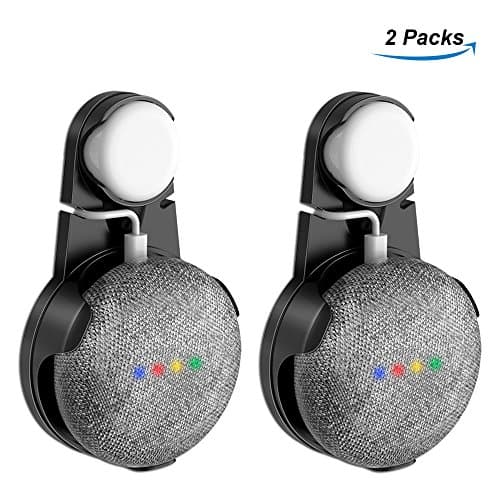 Outlet Wall Mount Stand Hanger for Google Home Mini Voice Assistants, Compact Holder Case Plug in Kitchen Bathroom Bedroom, Hides the Google Home Mini Cord (Black - 2 Pack)
