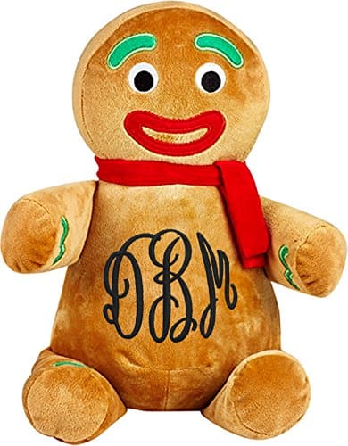 Personalized Stuffed Gingerbread Man with Scarf with Embroidered Swirl Monogram
