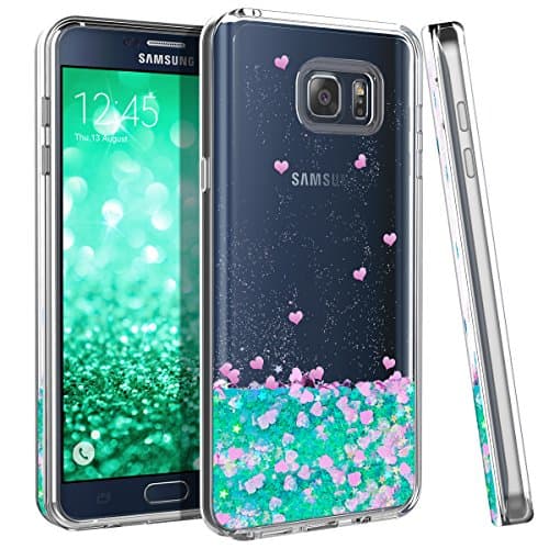 Galaxy Note 5 Case, CinoCase Cute Bling Glitter Liquid Cover 3D Creative Moving Quicksand Love-Heart Design Transparent Clear Soft TPU Shockproof Protective Case for Samsung Galaxy Note 5 (Green)
