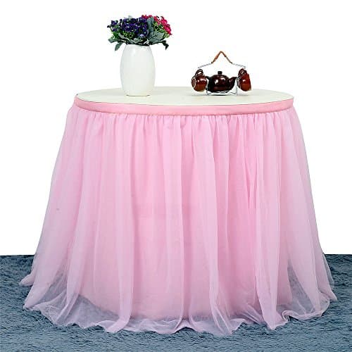 Everyspace Table Skirt, 3 Yard 4-layer Table Skirting Cover for Slumber Party, Girl Princess, Home Decoration, Party Supplies (Chiffon Light Pink)
