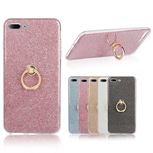 ACLOOK Ultra Thin Bling Glitter Shinning Soft TPU Clear Bumper Protective Case Cover with 360 Degree Rotating Ring Grip Kickstand Holder for iPhone 7 Plus (Bling Rose Gold)