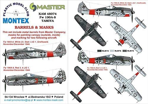 Montex KAM 1:48 Fw-190 A-8 #1 for Tamiya Mask +Metal Part #KAM48074