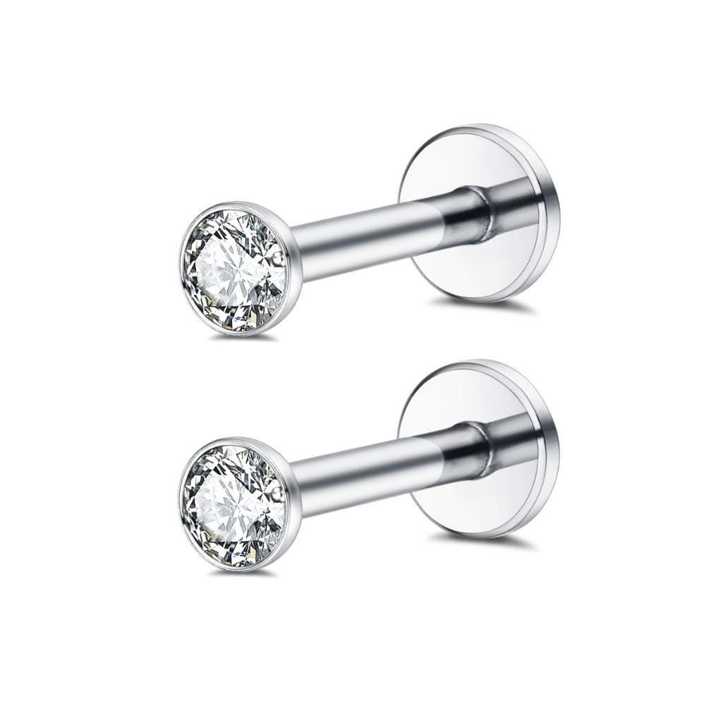 16g Surgical Steel Internally Threaded Micro CZ Gem Top Tragus/Helix/Labret Stud 1 Pair 3mm (3mm)
