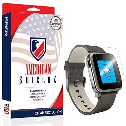 (6-PACK) Pebble Time Steel Screen Protector by American Shieldz Full Coverage Screen Edge-to-Edge, Invisible Clear HD Shield Anti-Bubble, Lifetime Replacements